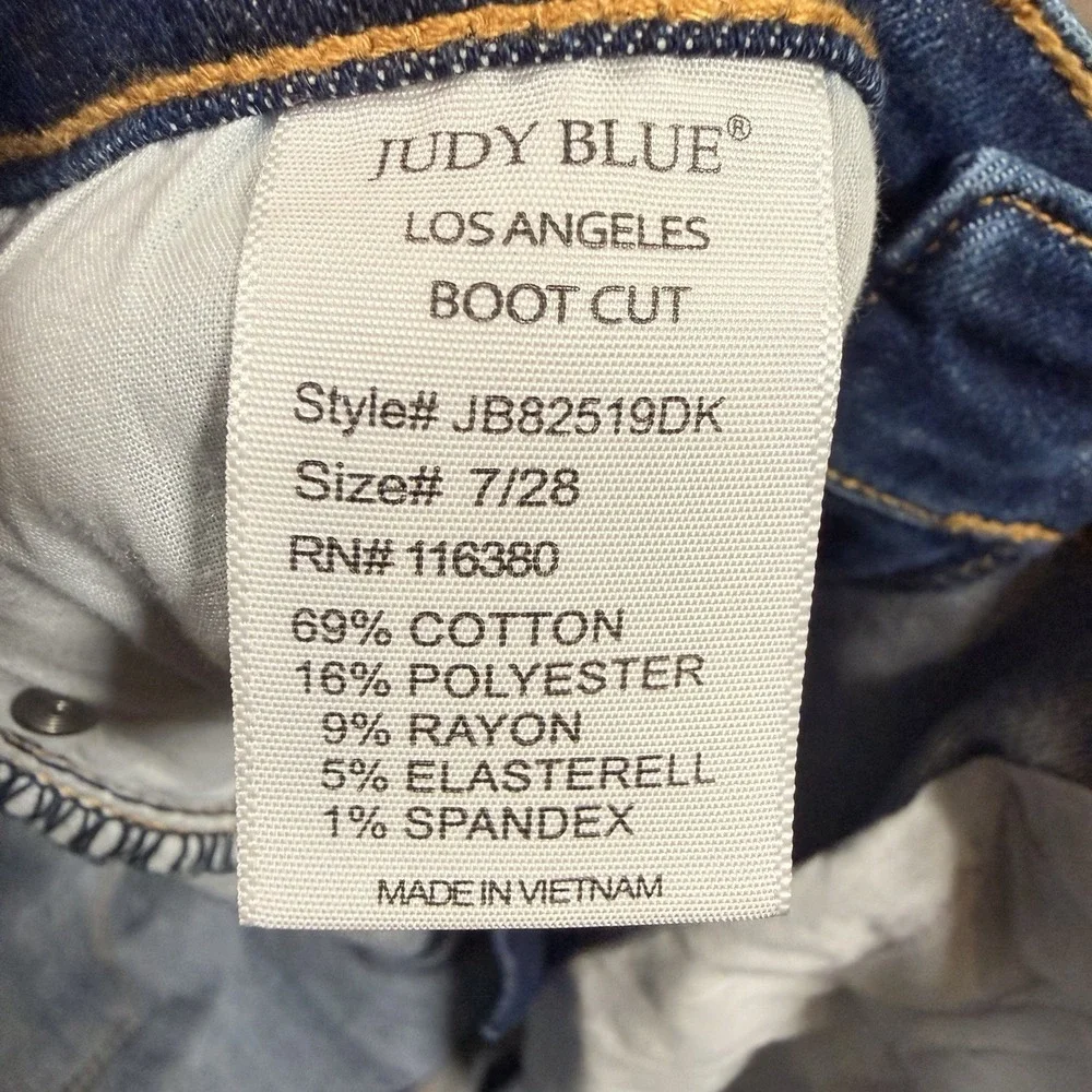 JUDY BLUE Stretch Bootcut Denim Jeans Womens 7/28‎ Raw Hem Blue Fade